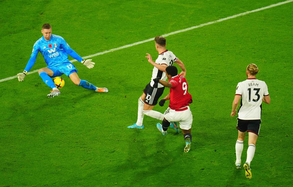 Bernd Leno saves from Anthony Martial