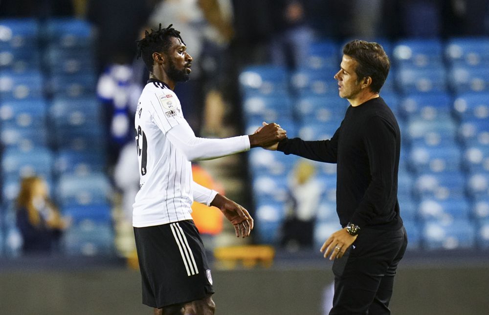 Marco Silva embraces Frank Anguissa at full-time