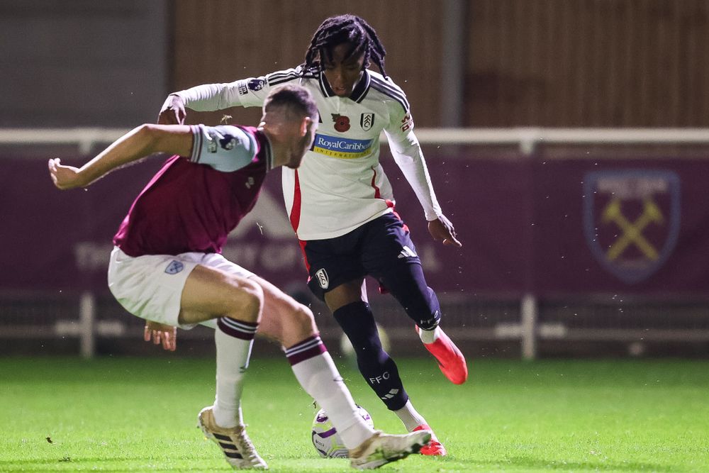 Fulham U21s winger Terrell Works runs at a West Ham defender Fulham U21s winger Terrell Works runs at a West Ham defender
