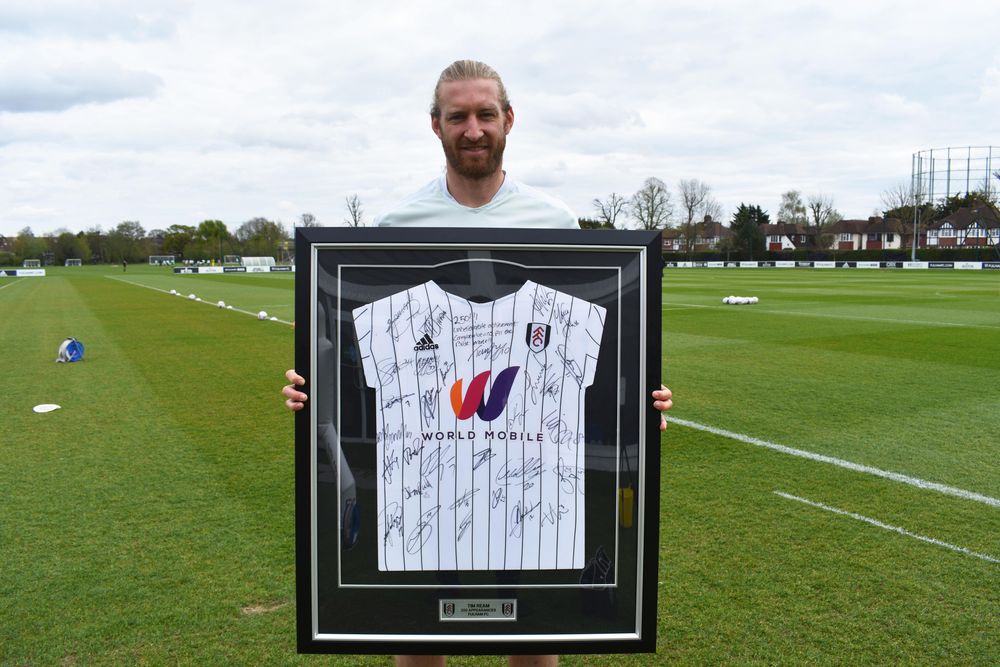 Tim Ream was presented with a shirt signed by his teammates, to recognise his 250th appearance for the Club Tim Ream was presented with a shirt signed by his teammates, to recognise his 250th appearance for the Club