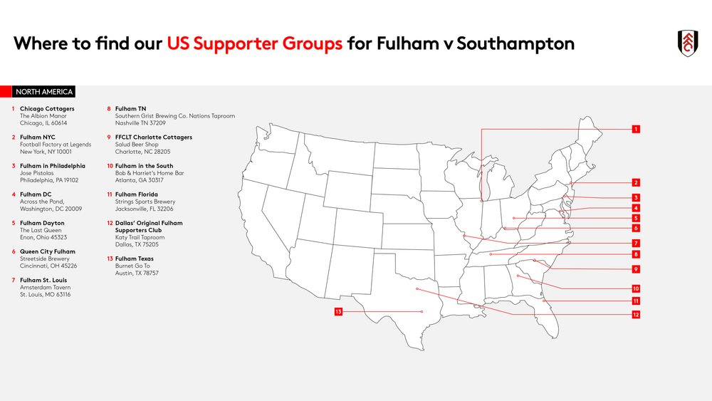 US Supporters Group Map - Southampton US Supporters Group Map - Southampton