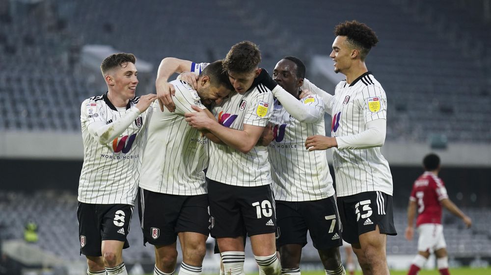 The lads celebrate Mitro's hat-trick goal The lads celebrate Mitro's hat-trick goal