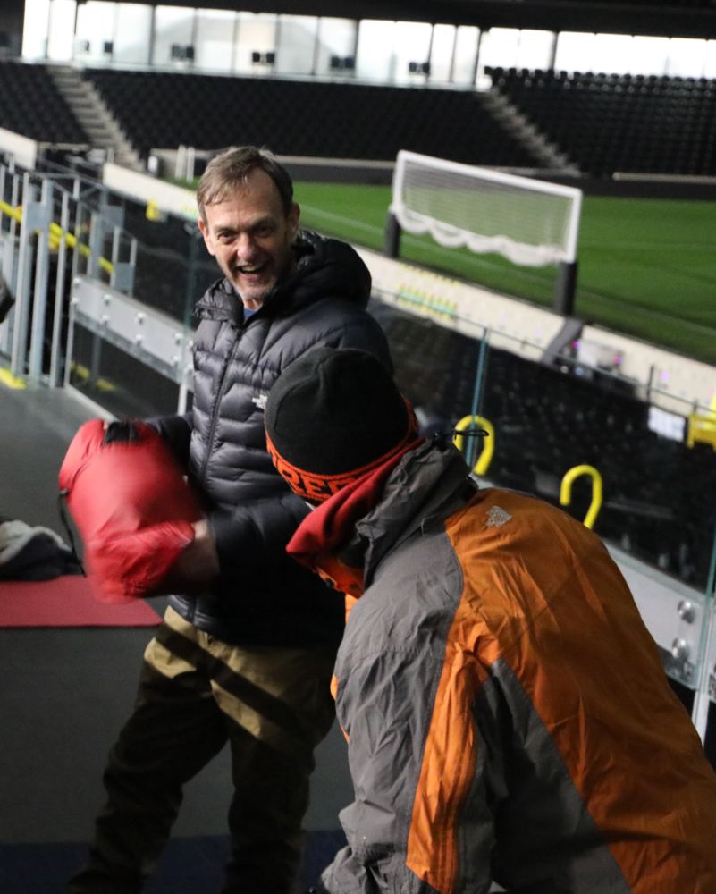 A stadium sleepout participant