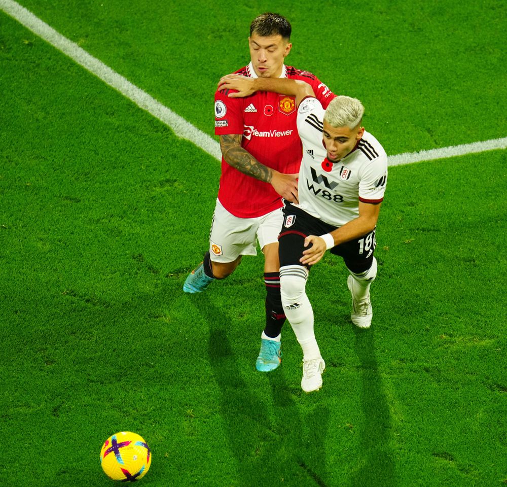 Andreas Pereira battles with Lisandro Martinez Andreas Pereira battles with Lisandro Martinez