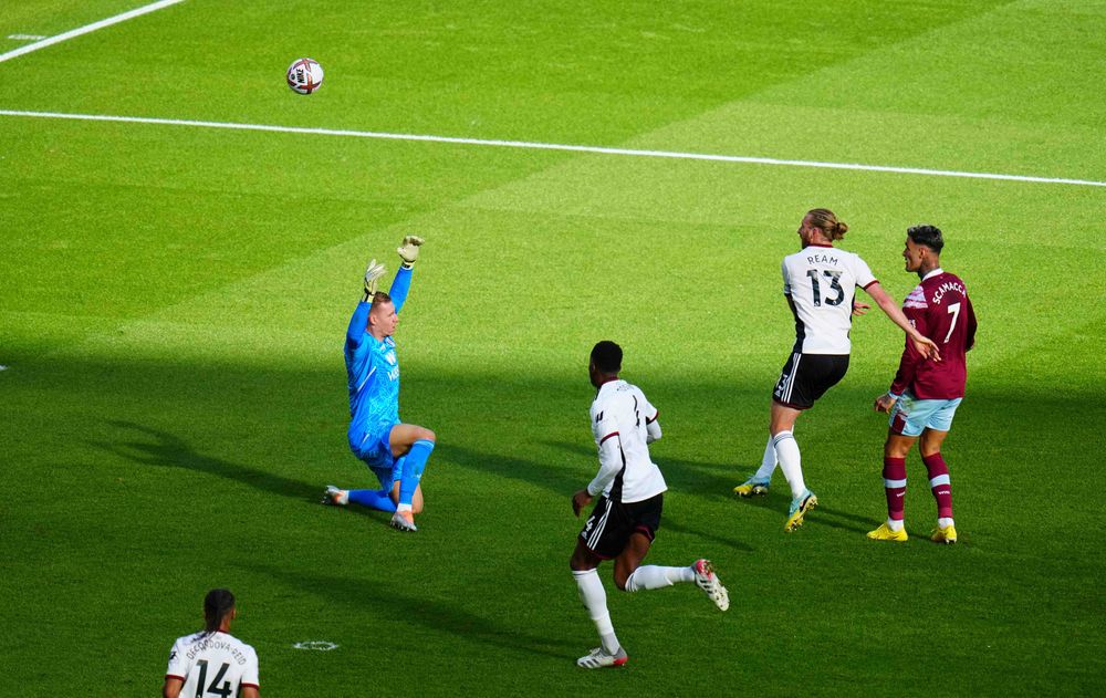 Gianluca Scamacca lobs Bernd Leno Gianluca Scamacca lobs Bernd Leno