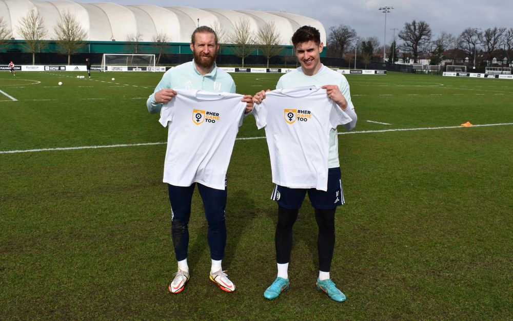 Tim Ream and Tom Cairney with their Her Game Too t-shirts Tim Ream and Tom Cairney with their Her Game Too t-shirts