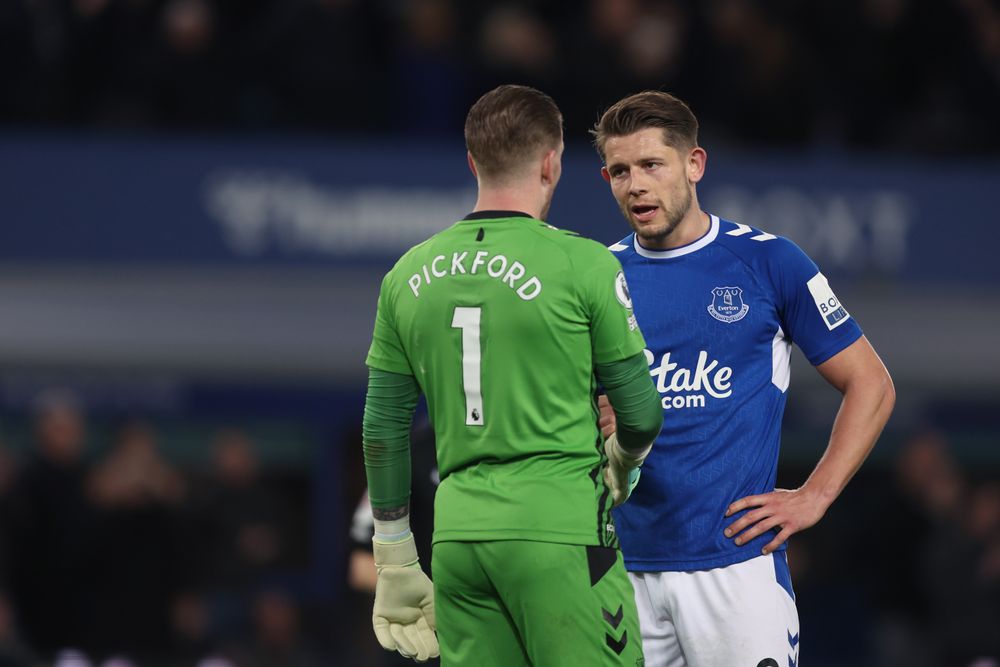 James Tarkowski chats with Jordan Pickford