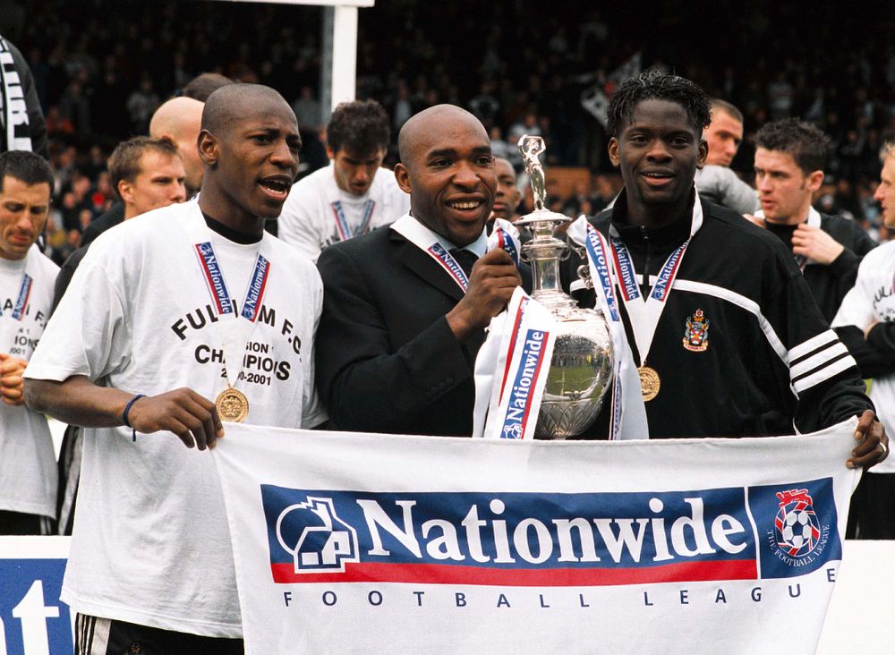 Barry Hayles celebrates winning the Division One title alongside Luis Boa Morte and Louis Saha Barry Hayles celebrates winning the Division One title alongside Luis Boa Morte and Louis Saha