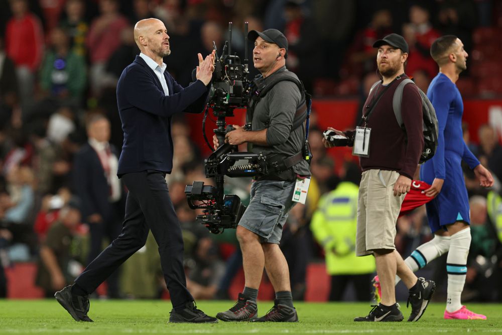 Erik ten Hag celebrates after Manchester United's 4-1 win over Chelsea