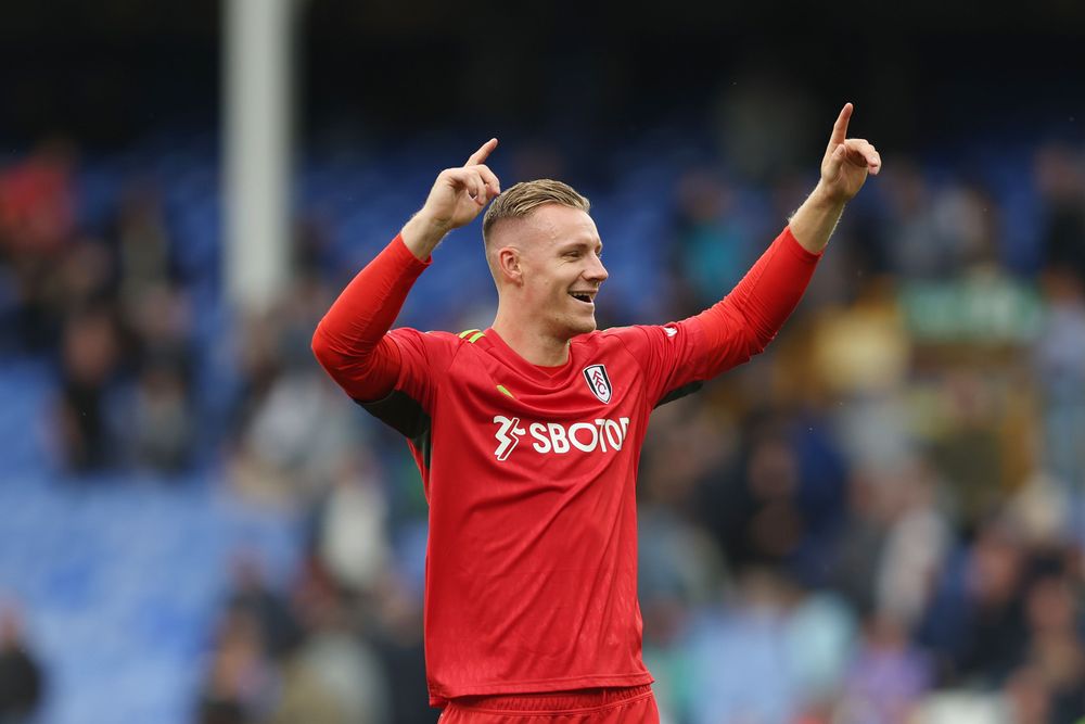 Bernd Leno celebrates after the opening day victory at Goodison Park Bernd Leno celebrates after the opening day victory at Goodison Park