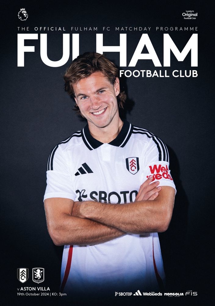 The programme cover for Fulham vs Aston Villa in the Premier League The programme cover for Fulham vs Aston Villa in the Premier League