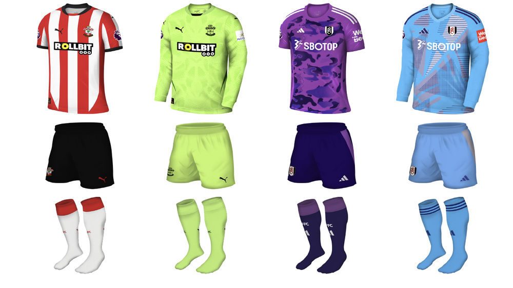 The kits for this weekend's game between Southampton and Fulham The kits for this weekend's game between Southampton and Fulham