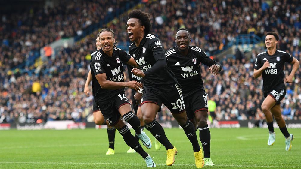 Willian celebrates his goal against Leeds