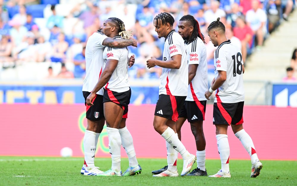 The players celebrate Adama's goal The players celebrate Adama's goal