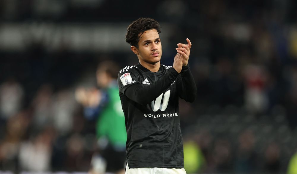 Fabio Carvalho acknowledges the Fulham fans after the defeat at Derby County