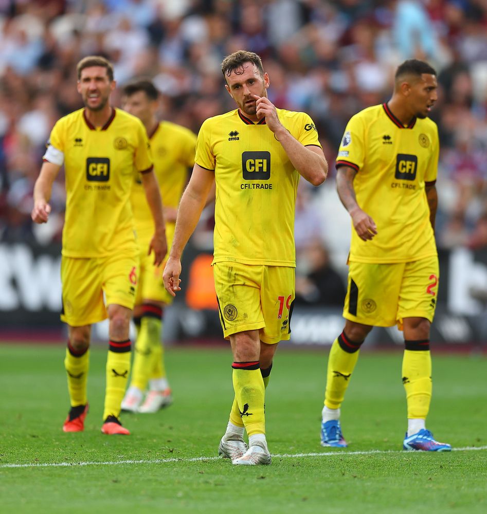 Sheffield United players react during their defeat to West Ham Sheffield United players react during their defeat to West Ham
