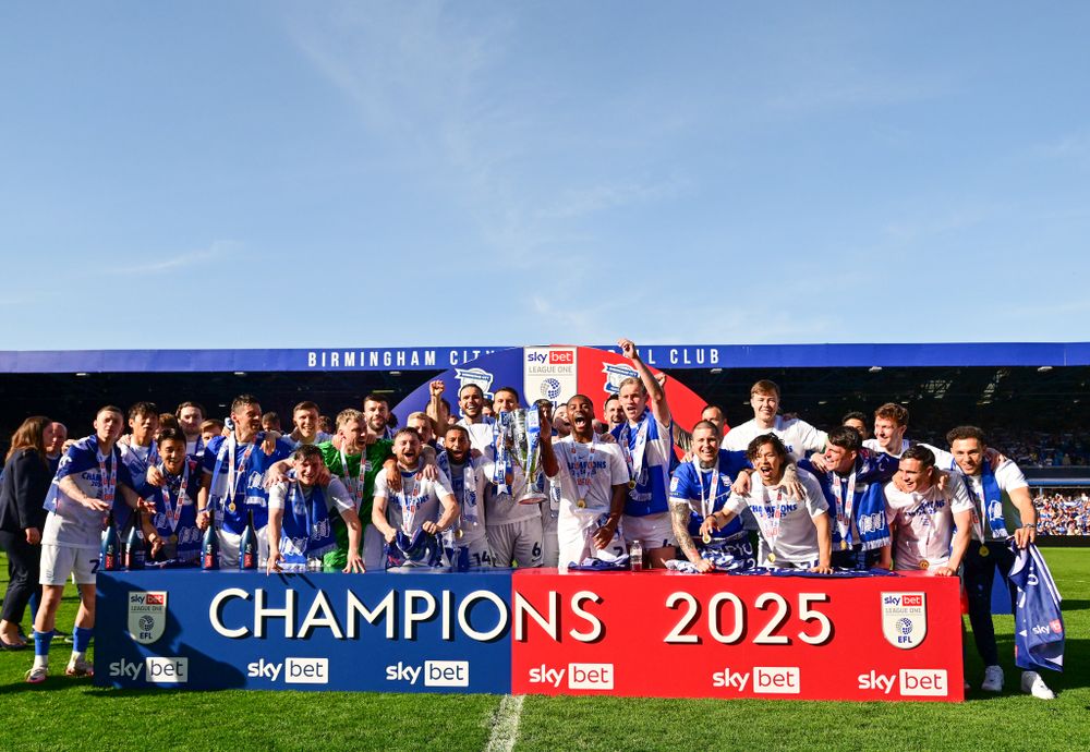Luke Harris (second from right) celebrates with his Birmingham City teammates Luke Harris (second from right) celebrates with his Birmingham City teammates