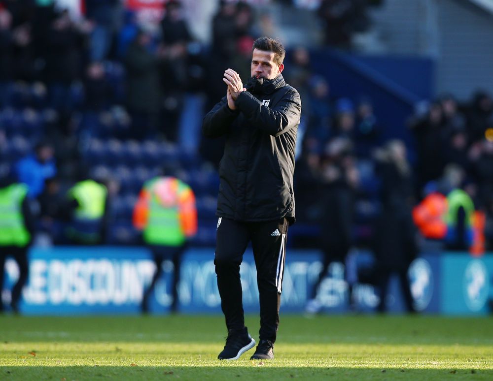 Marco Silva applauds the Fulham fans after the 1-1 draw away to Preston