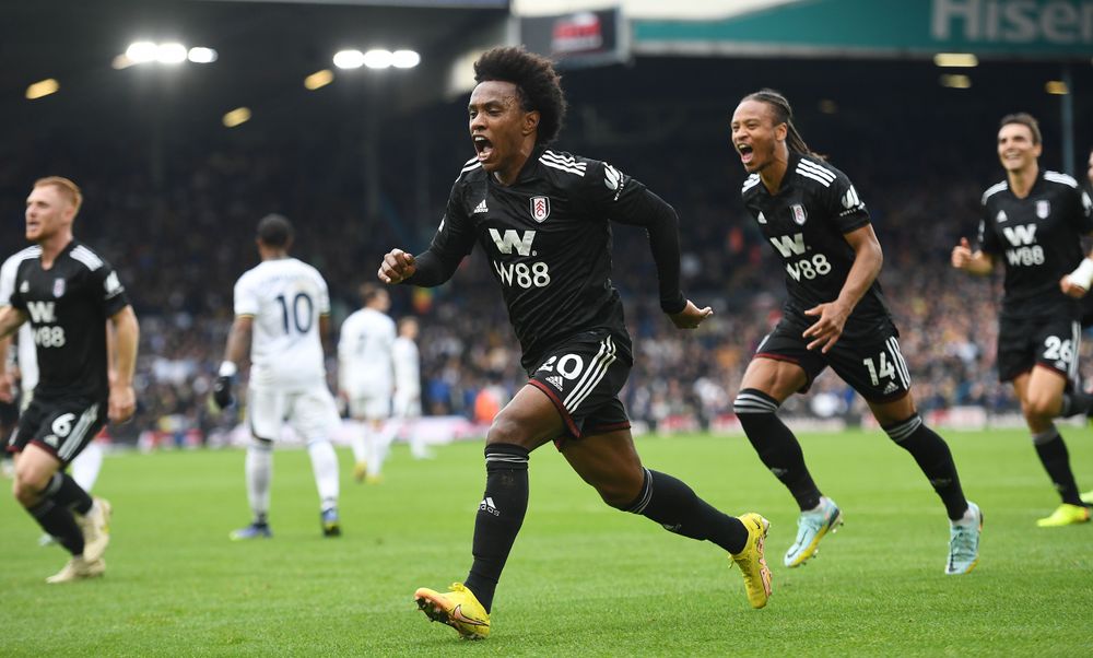 Willian celebrates his goal against Leeds earlier in the season