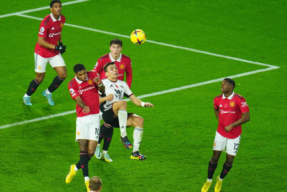 João Palhinha sends an overhead kick towards goal