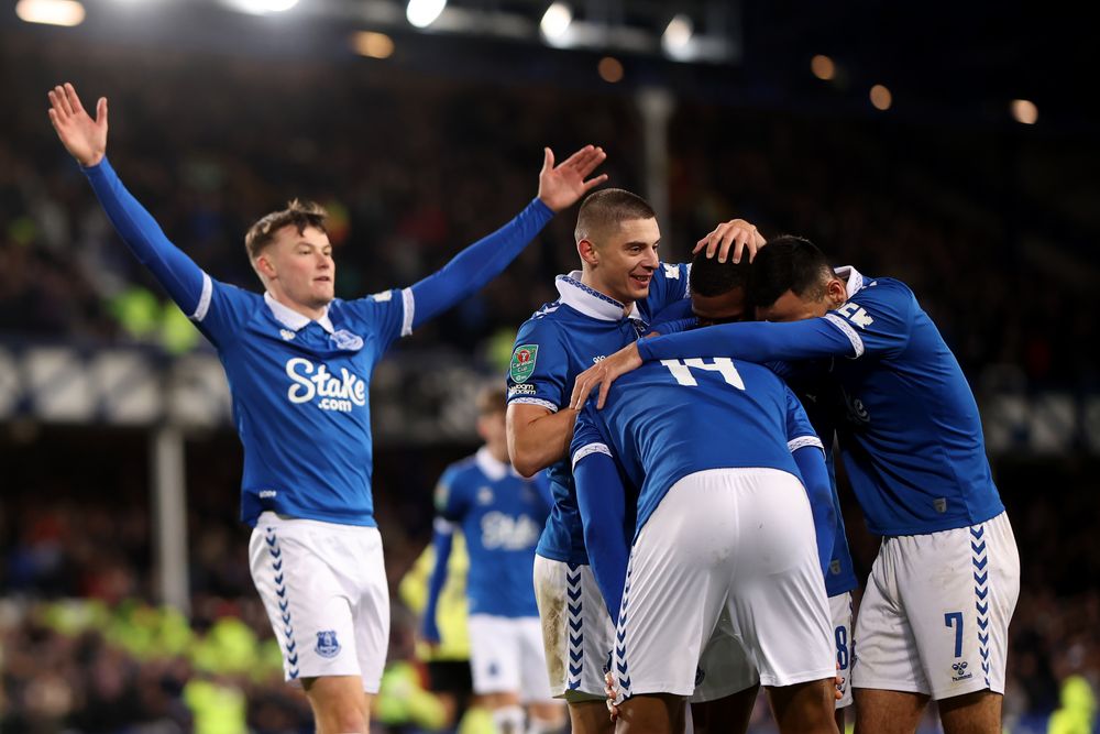 Everton celebrate scoring against Burnley in the last round of the Carabao Cup Everton celebrate scoring against Burnley in the last round of the Carabao Cup