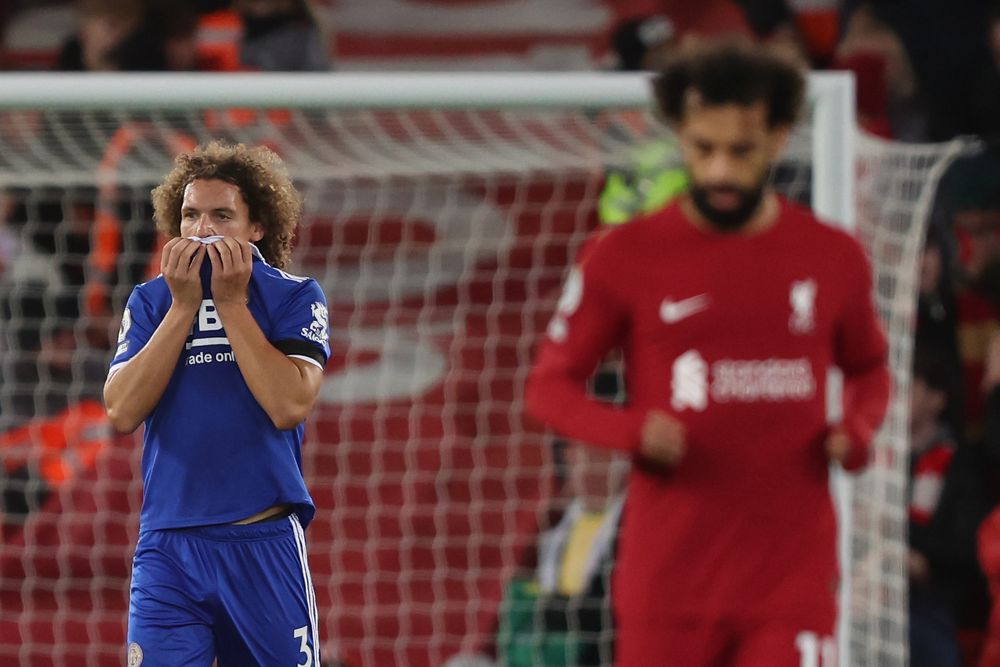 Wout Faes reacts after scoring an own goal