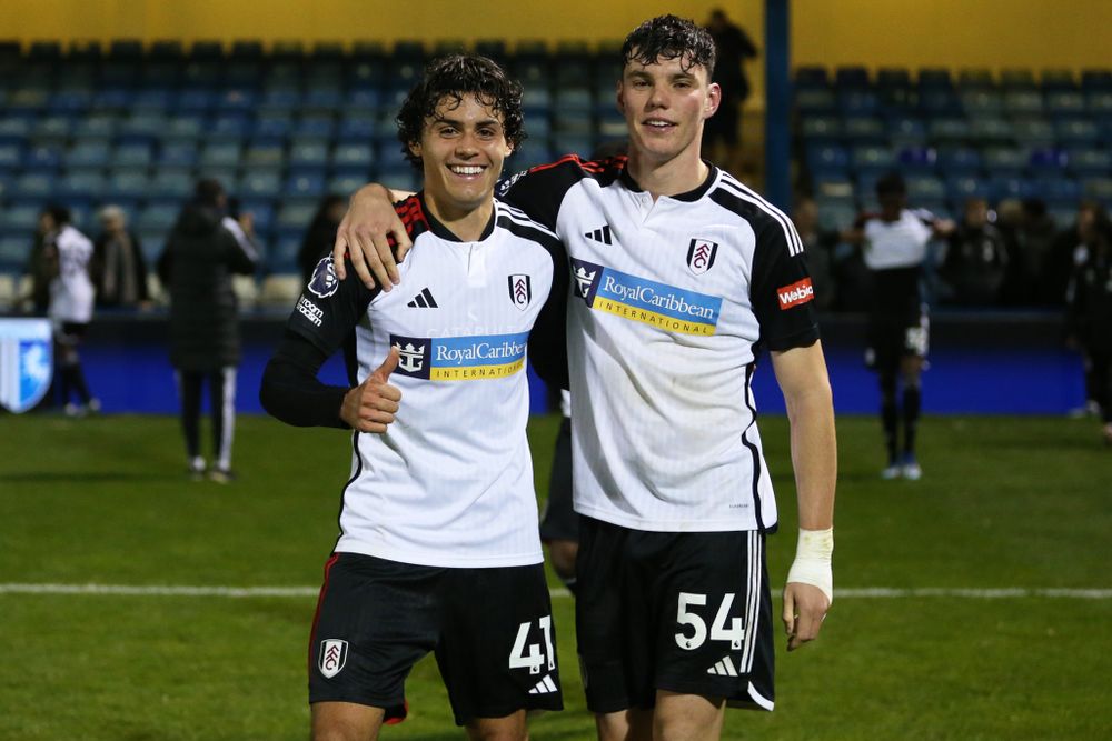 Devan Tanton and Chris Donnell pose for a photo after Fulham Under-21s' win over Gillingham Devan Tanton and Chris Donnell pose for a photo after Fulham Under-21s' win over Gillingham