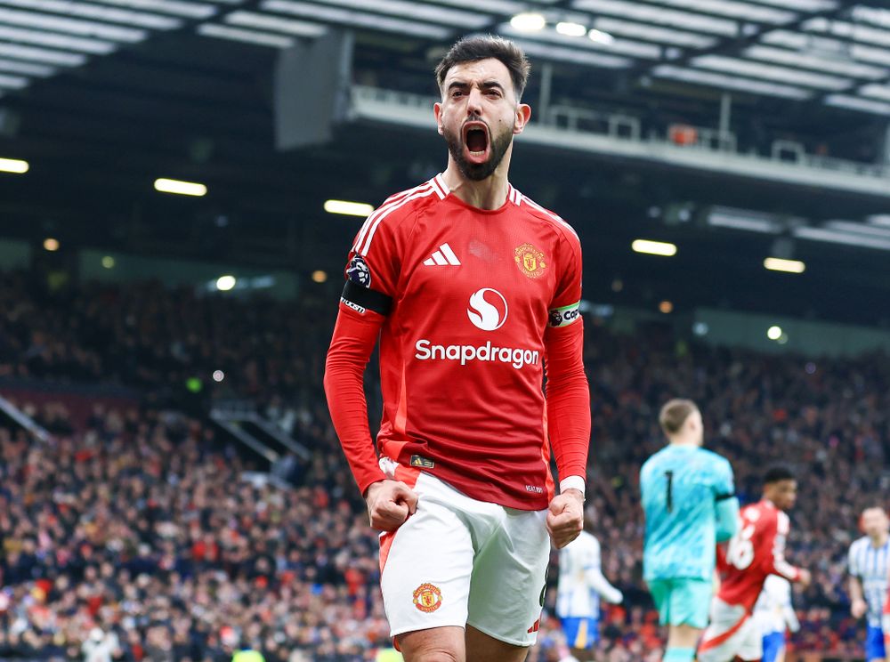 Bruno Fernandes celebrates scoring for Man United Bruno Fernandes celebrates scoring for Man United