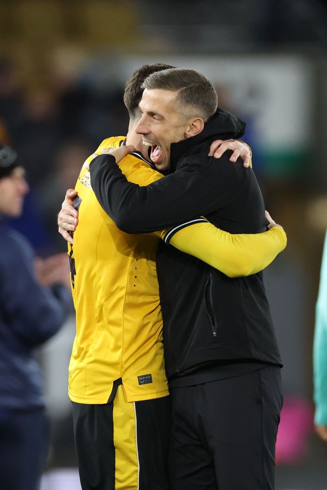 Gary O'Neil celebrates Wolves' victory over Brighton in the FA Cup