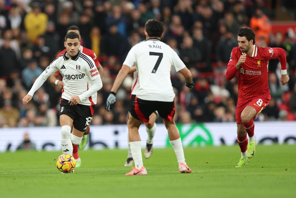 Andreas in possession at Anfield.