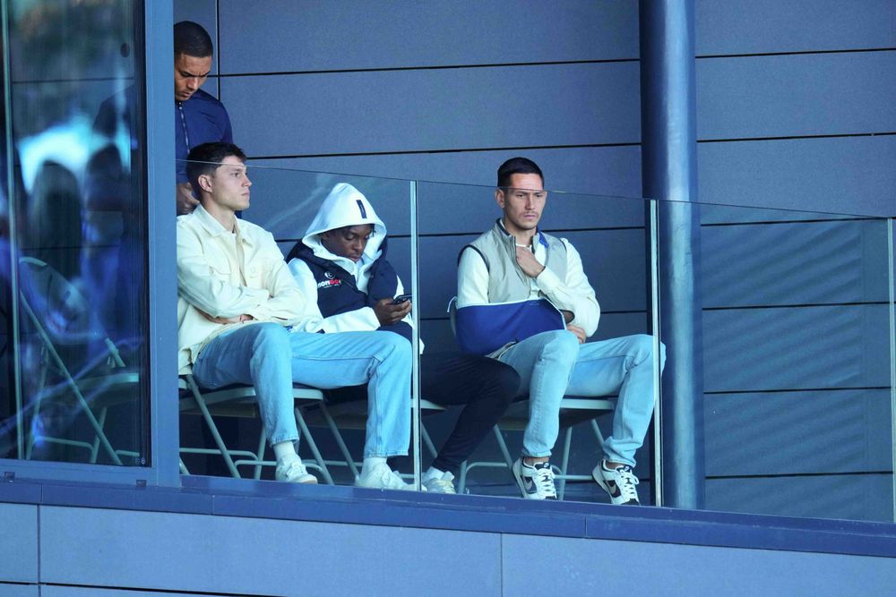 Carlos Vinicius, Jorge Cuenca, Martial Godo and Sasa Lukic watch Fulham's match against Aston Villa
