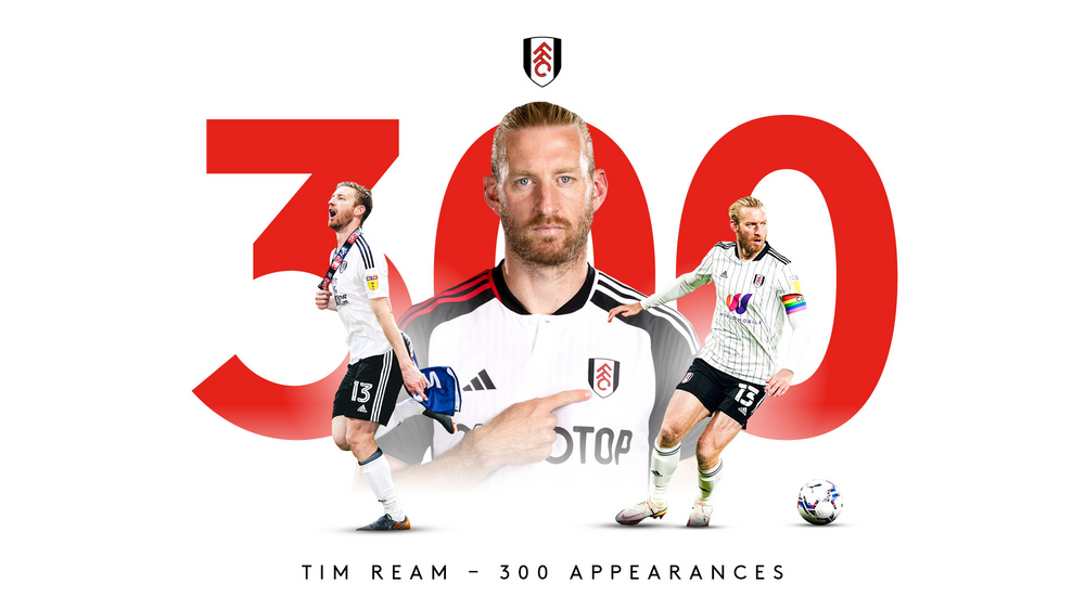 Tim Ream celebrates his 300th appearance for Fulham Tim Ream celebrates his 300th appearance for Fulham