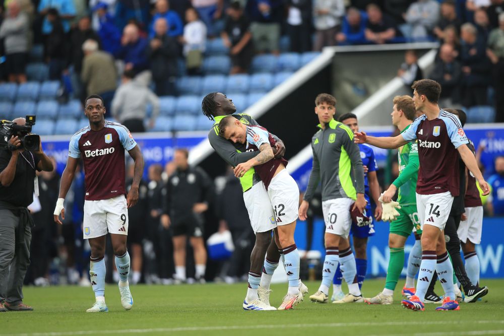 Aston Villa players celebrate following their win over Leicester City Aston Villa players celebrate following their win over Leicester City
