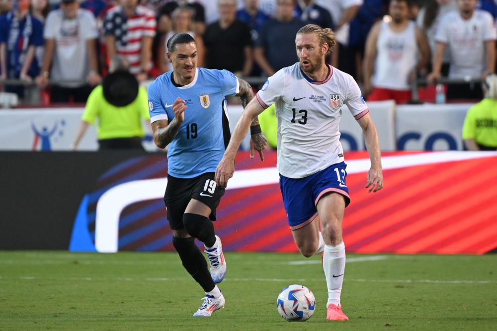 Tim Ream on the ball for the USMNT against Uruguay Tim Ream on the ball for the USMNT against Uruguay