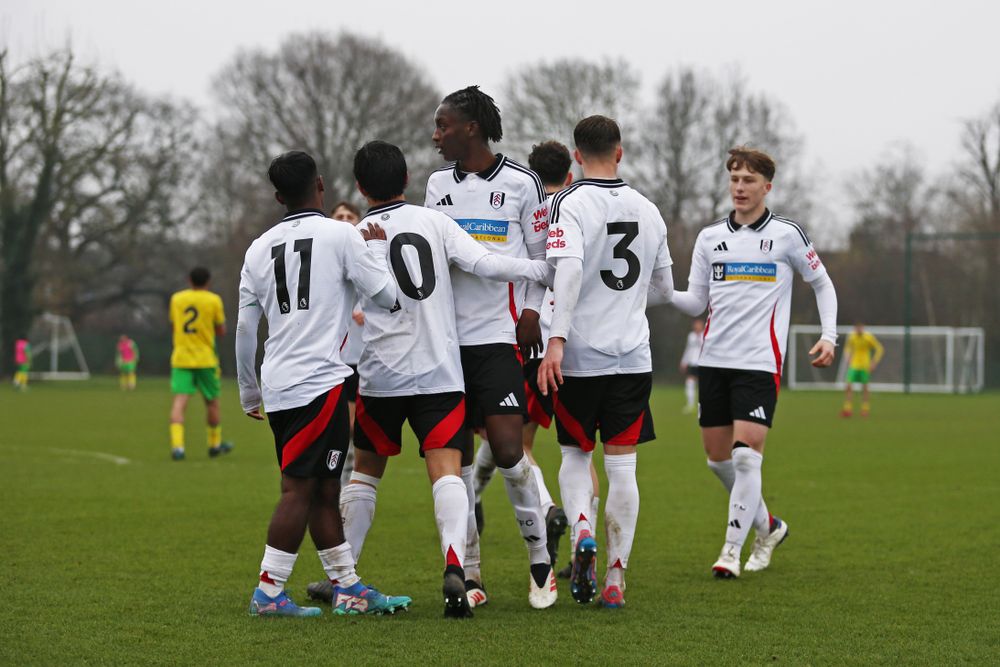 Fulham U18s celebrate scoring against Norwich Fulham U18s celebrate scoring against Norwich