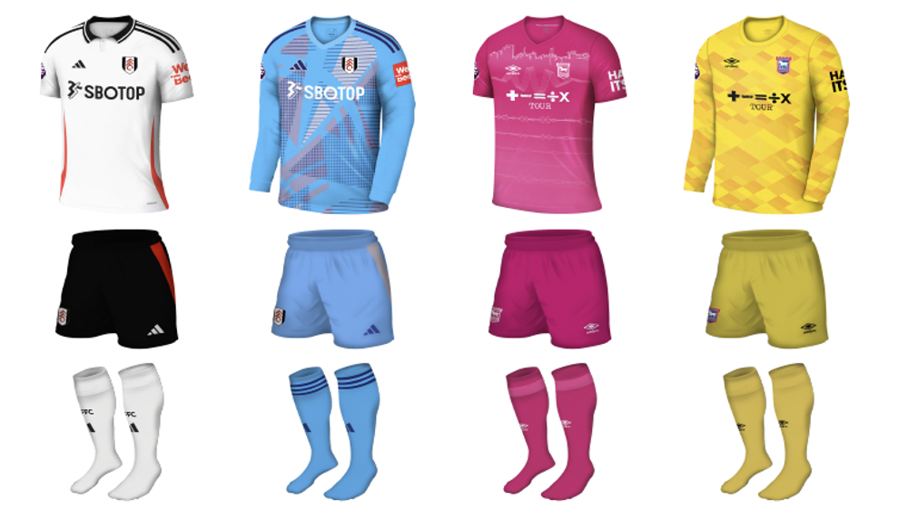 The kits that Fulham and Ipswich Town will be wearing for Sunday's game The kits that Fulham and Ipswich Town will be wearing for Sunday's game