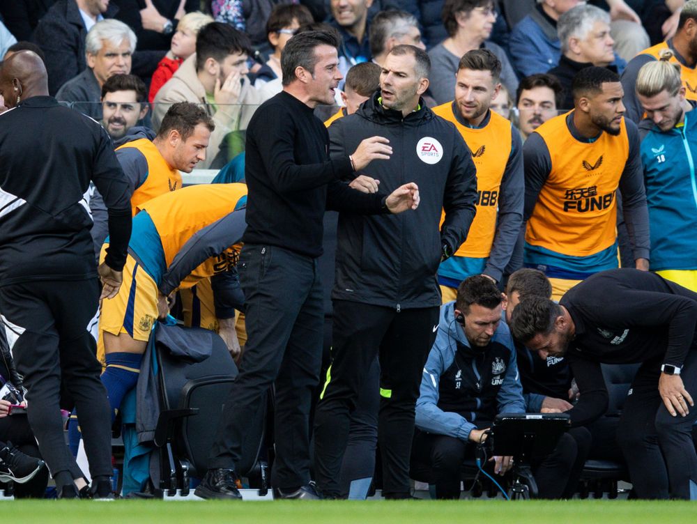 Marco Silva chats to the fourth official