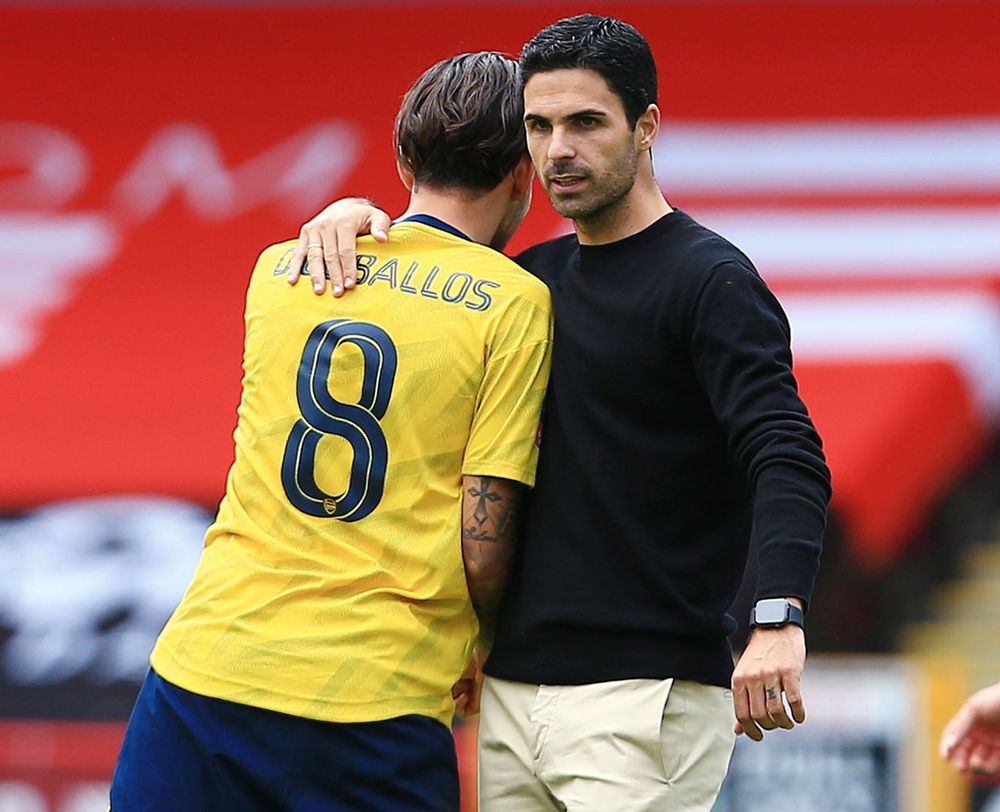 Arsenal manager Mikel Arteta with Dani Ceballos