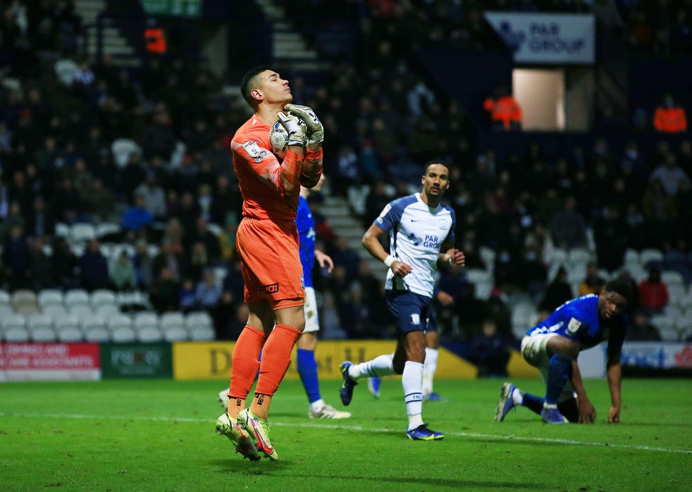 Neil Etheridge in action at Deepdale Neil Etheridge in action at Deepdale