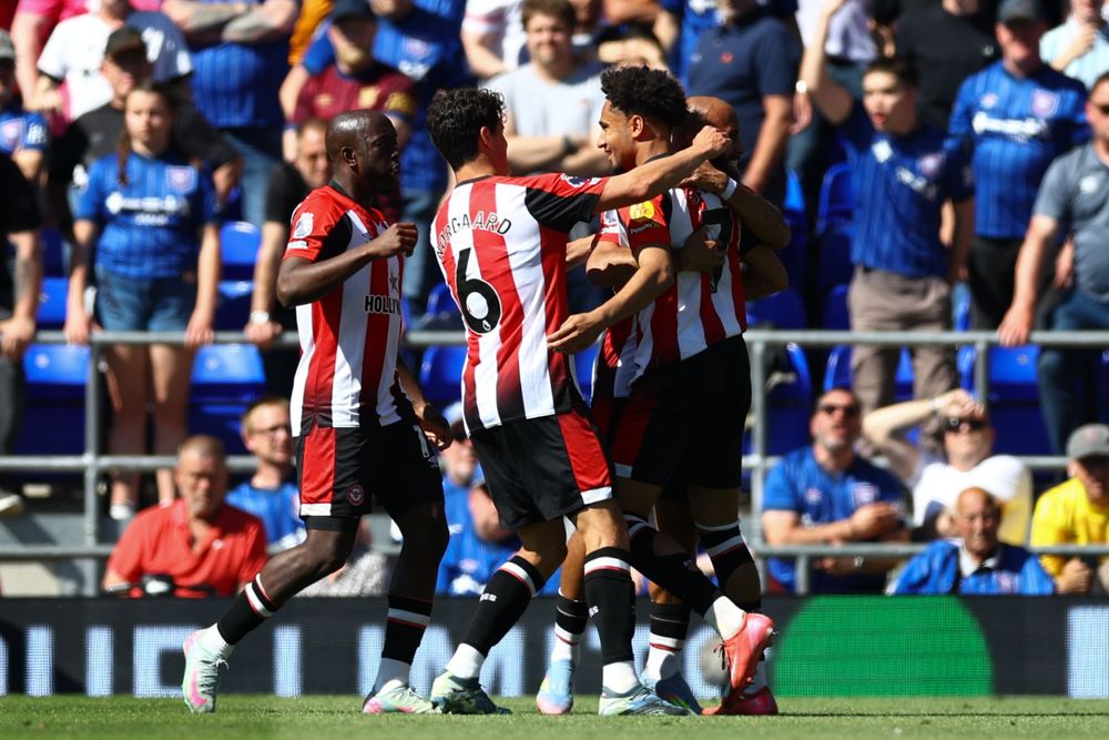 Kevin Schade celebrates his goal against Ipswich Kevin Schade celebrates his goal against Ipswich
