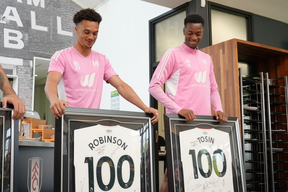 Tosin and Antonee Robinson are presented with their 100 appearance shirts Tosin and Antonee Robinson are presented with their 100 appearance shirts