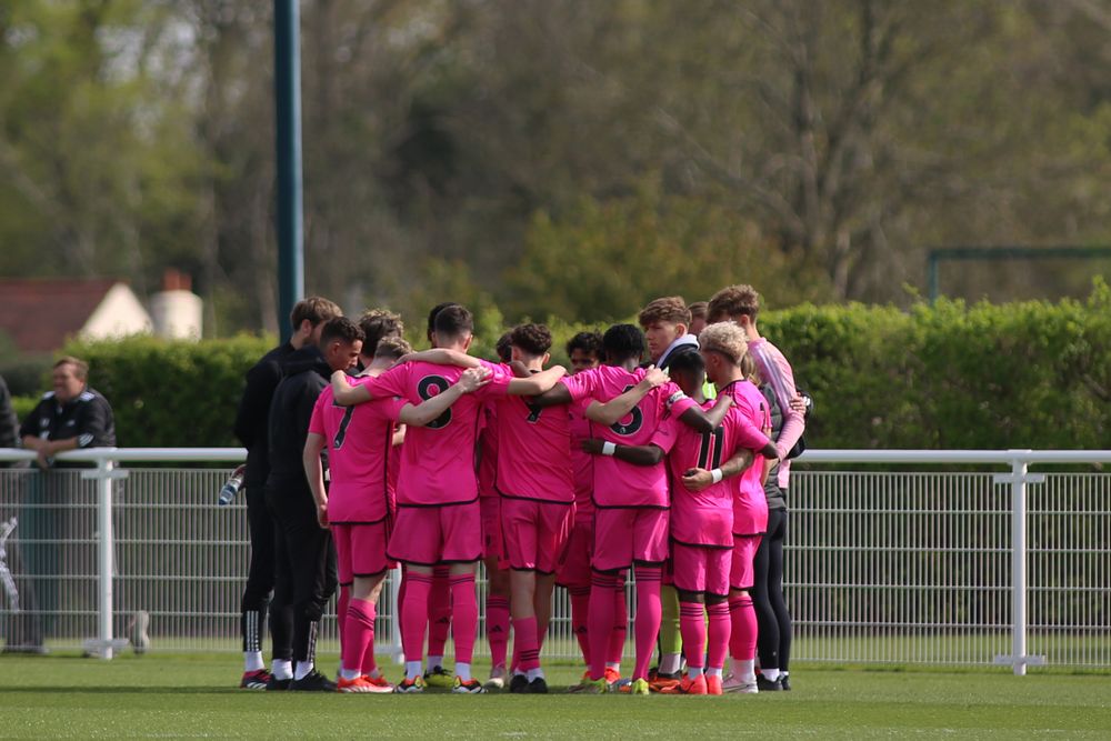 Fulham U18s in a huddle before the game against Tottenham U18S