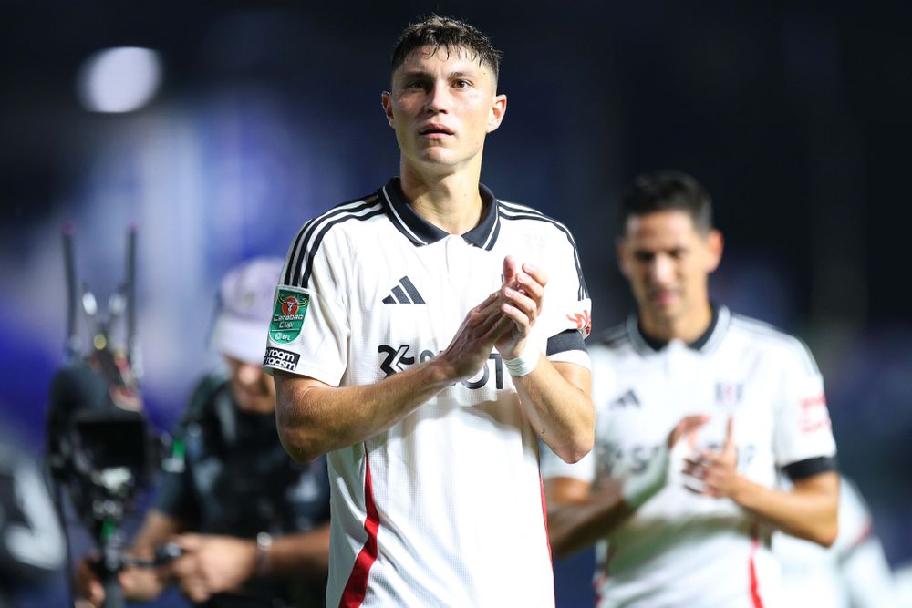 Fulham defender Jorge Cuenca applauds the fans Fulham defender Jorge Cuenca applauds the fans