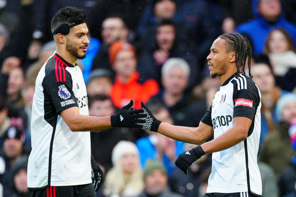 Our goal scorers against Arsenal, Raul Jimenez and Bobby De Cordova-Reid, celebrate