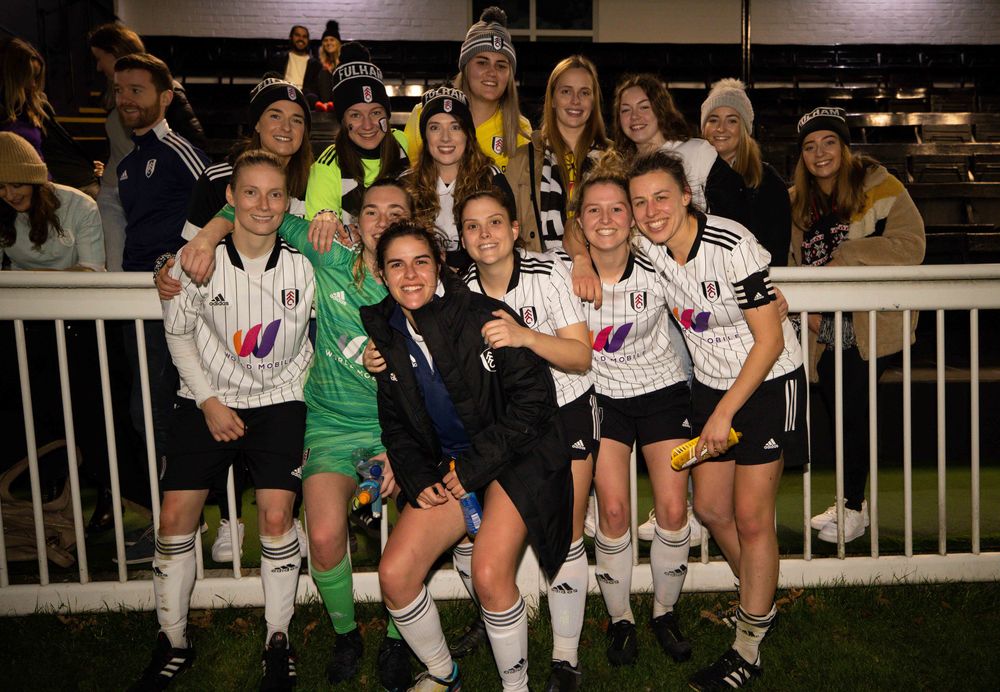 Fulham Women's players pose with fans after the FA Cup meeting with Oxford United Fulham Women's players pose with fans after the FA Cup meeting with Oxford United