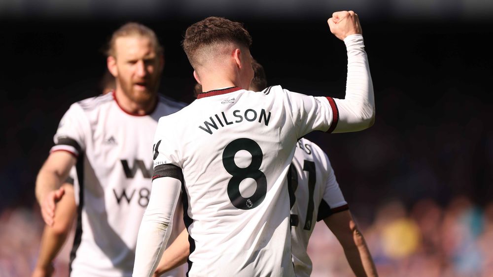 Harry Wilson celebrates his goal against Everton