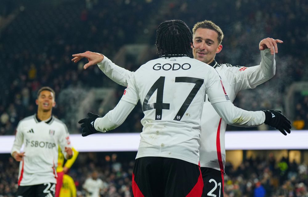 Timothy Castagne and Martial Godo celebrate the fourth goal against Watford