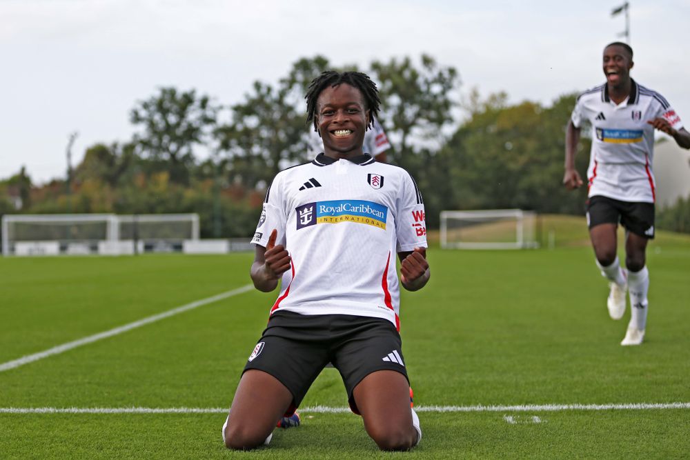 Chibby Nwoko celebrates with a knee slide after scoring against Leicester City Chibby Nwoko celebrates with a knee slide after scoring against Leicester City