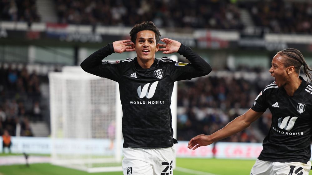 Fabio Carvalho celebrates scoring against Derby County Fabio Carvalho celebrates scoring against Derby County