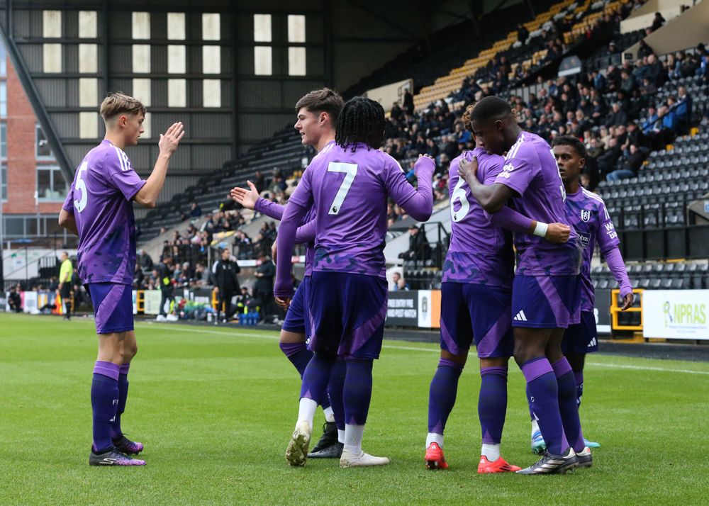 Fulham U18s celebrate going 1-0 up against Notts County Fulham U18s celebrate going 1-0 up against Notts County